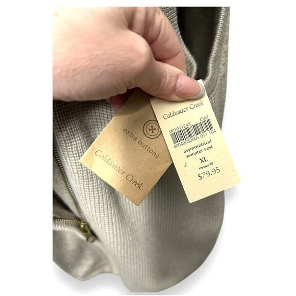Coldwater Creek XL Wool Sweater Vest Oat Tan Asymmetrical Zip Collared Chic NWT - Picture 14 of 15